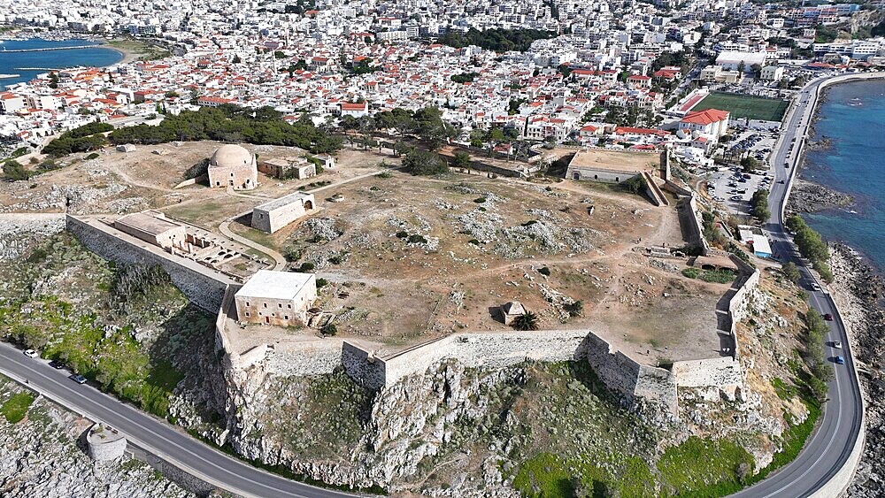 Aerial view of Venetian Fortezza Castle, Rethymno, Crete, Greek Islands, Greece, Europe