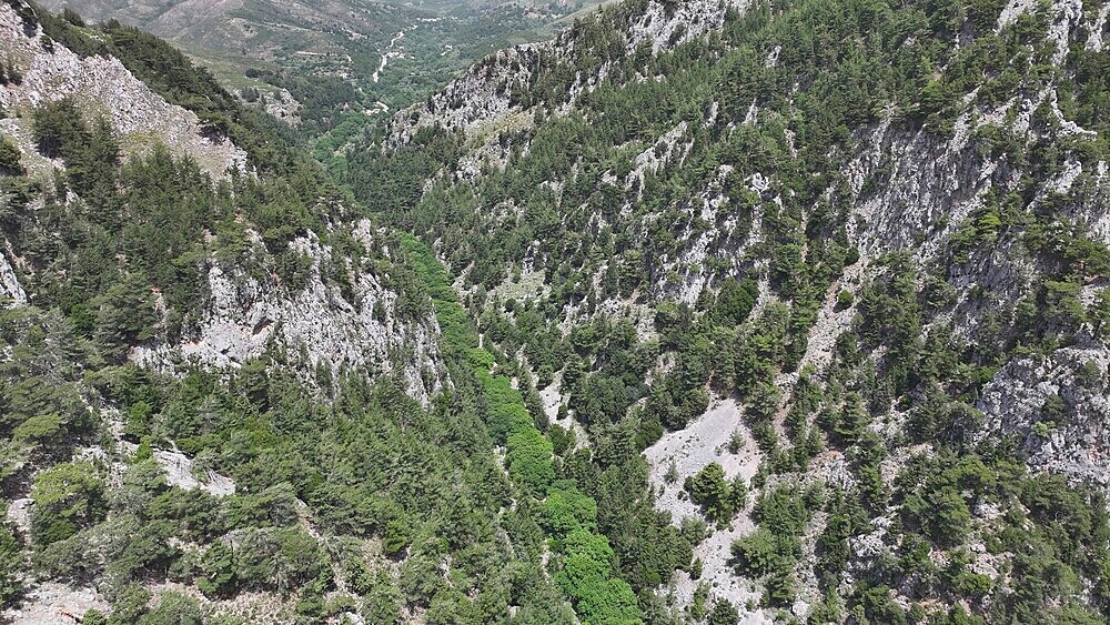 Aerial view of Agia Irini Gorge, Crete, Greek Islands, Greece, Europe