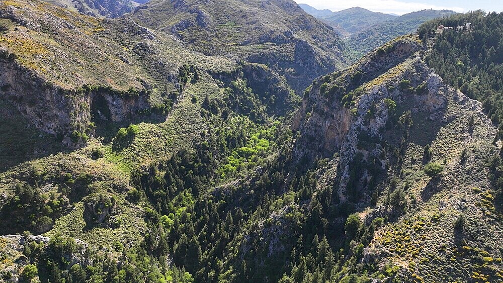 Aerial view of Gorge Sarakina Meskla, Crete, Greek Islands, Greece, Europe