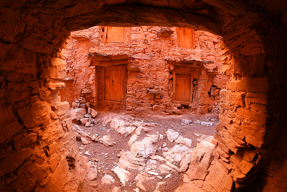 Inside walls of the Berber granary, Agadir Tashelhit, over 700 years old, Anti-Atlas mountains, Morocco, North Africa, Africa