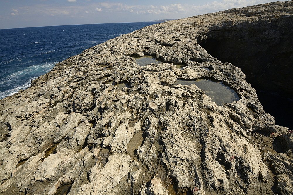 Rocky coast in Bugibba, Malta, Mediterranean, Europe