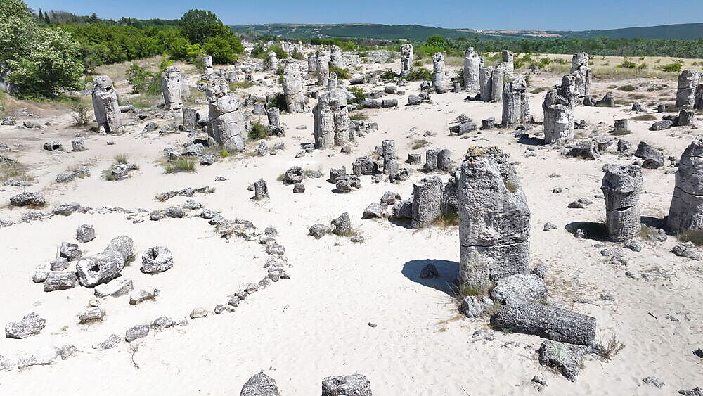 Aerial view of Pobiti Kamani (Stone Forest), 50 mln year old rock formation, Bulgaria