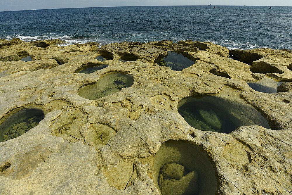 Rock formations at St. Peter's Pool near Marsaxlokk, Malta, Mediterranean, Europe