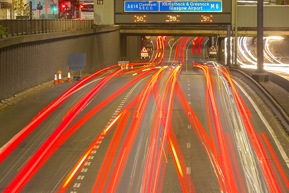 City Centre M8 motorway traffic at night, Glasgow, Scotland, United Kingdom, Europe