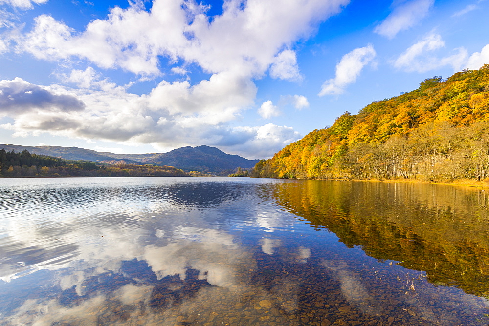 Loch Achray and Ben Venue, autumn colours, Stirling, Scotland, United Kingdom, Europe