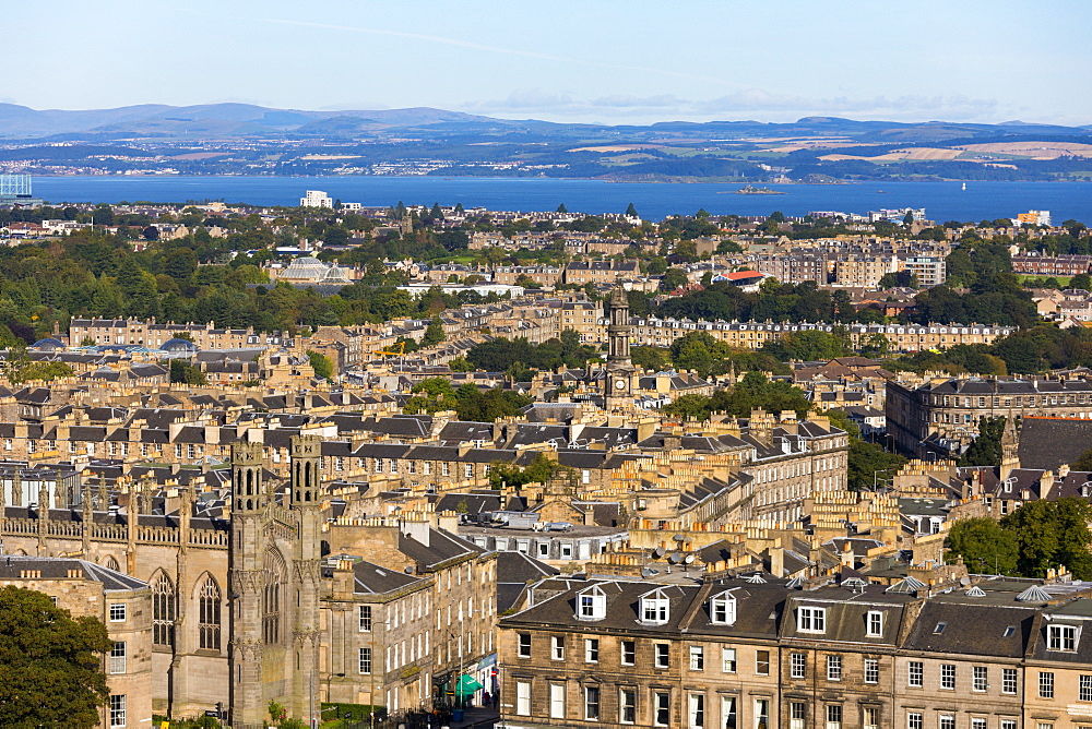 Panoramic view of New Town and Firth of Forth, Edinburgh, Scotland, United Kingdom, Europe