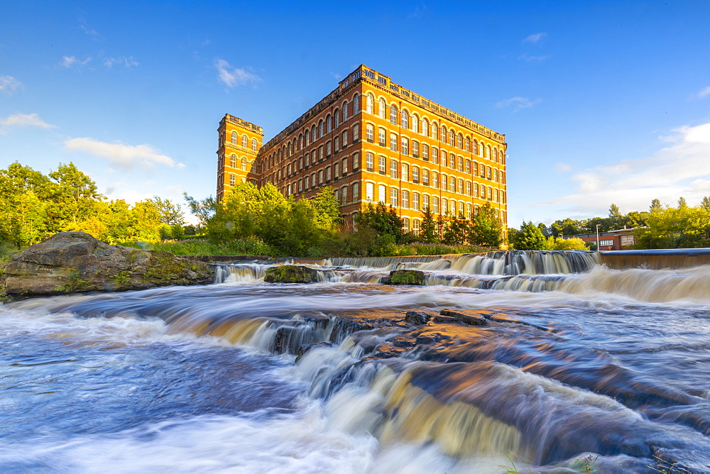 Anchor Mill and waterfall on the River Cart, Paisley, Renfrewshire, Scotland, United Kingdom, Europe