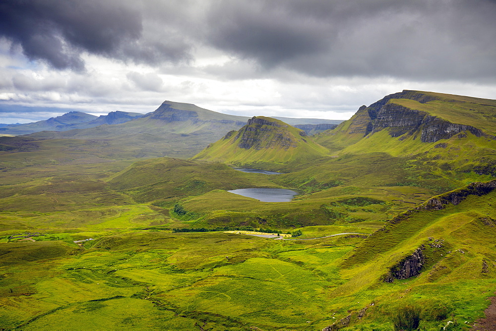 Storm clouds over The Quiraing, Isle of Skye, Inner Hebrides, Highlands and Islands, Scotland, United Kingdom, Europe