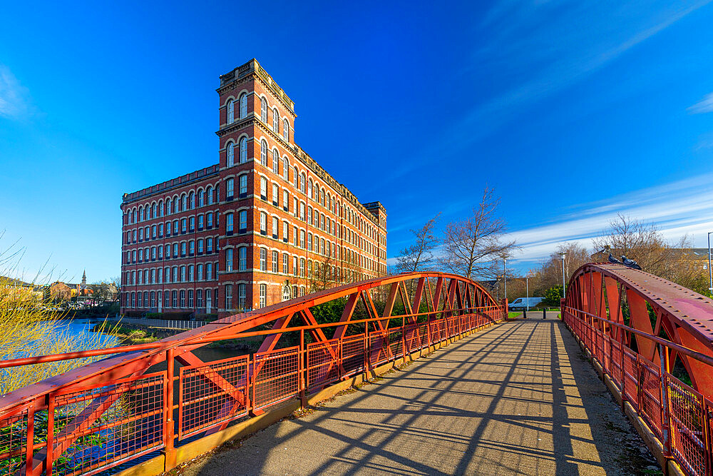 Anchor Mill and footbridge, Paisley, Renfrewshire, Scotland, United Kingdom, Europe