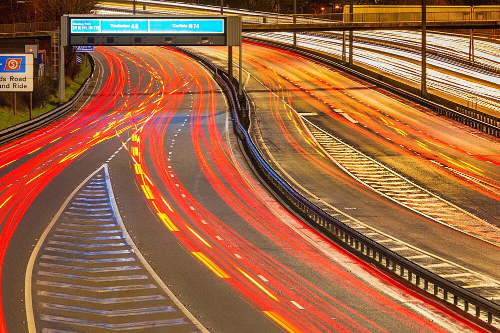 M8 motorway trail lights, Glasgow, Scotland, United Kingdom, Europe