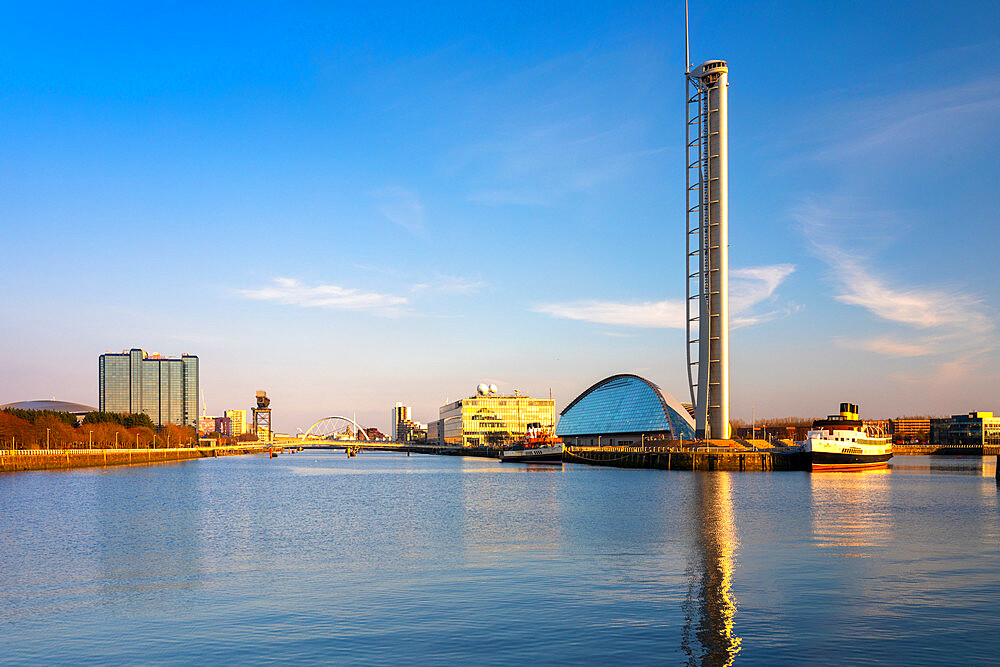 Glasgow Tower, Science Centre, IMax, The Waverley, TS Queen Mary, River Clyde, Glasgow, Scotland, United Kingdom, Europe