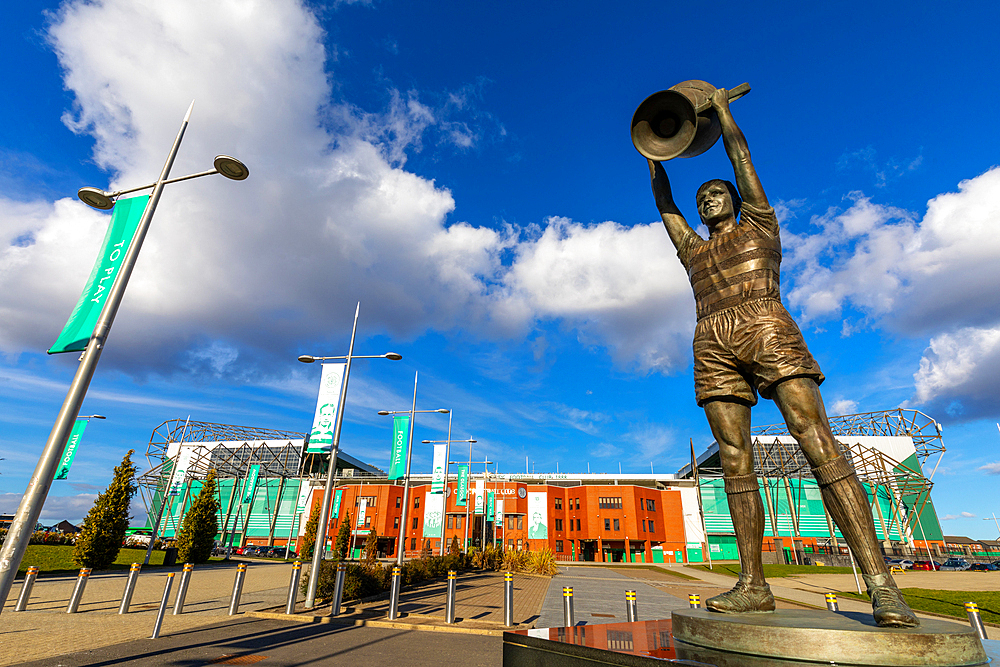 Statue of Billy McNeill lifting the European Cup, Celtic Park, Parkhead, Glasgow, Scotland, United Kingdom, Europe