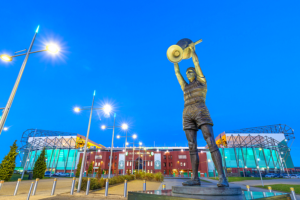 Statue of Billy McNeill lifting Europen Cup, Celtic Park, Parkhead, Glasgow, Scotland, United Kingdom, Europe