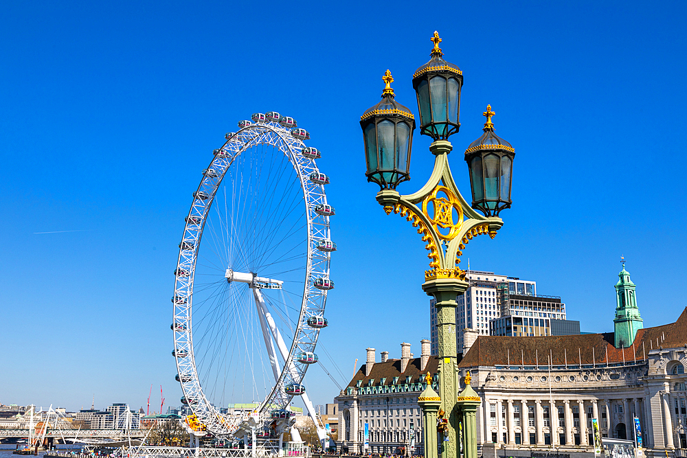 Westminster Bridge lantern and London Eye, London, England, United Kingdom, Europe