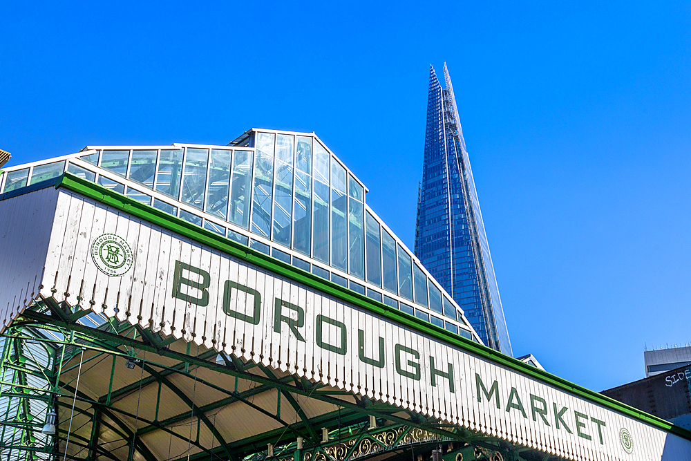 Borough Market, Southwark, The Shard in the background, London, England, United Kingdom, Europe