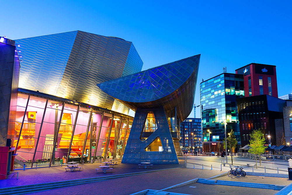 The Lowry Centre at dusk, Salford Quays, Greater Manchester, England, United Kingdom, Europe