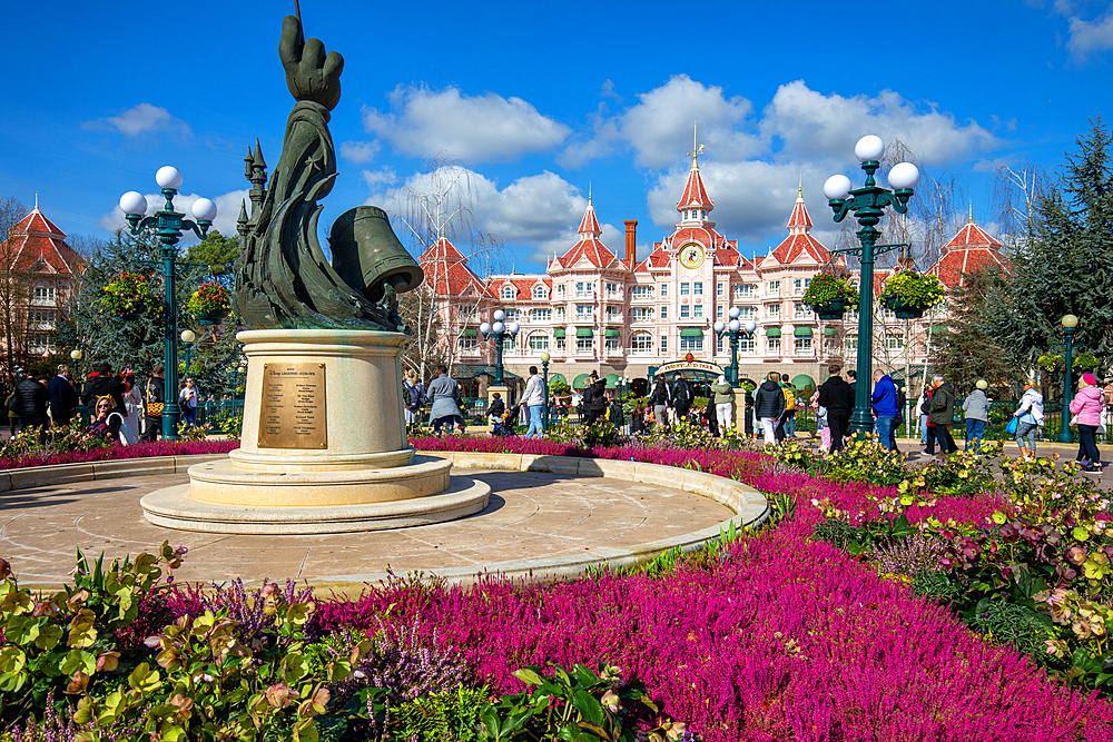 Flowers display at entrance to Euro Disneyland, Disneyland Hotel, Paris, France, Europe