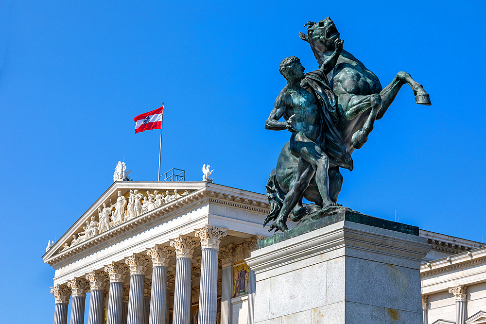 Equestrian statue, Austrian Parliament, Vienna, Austria, Europe