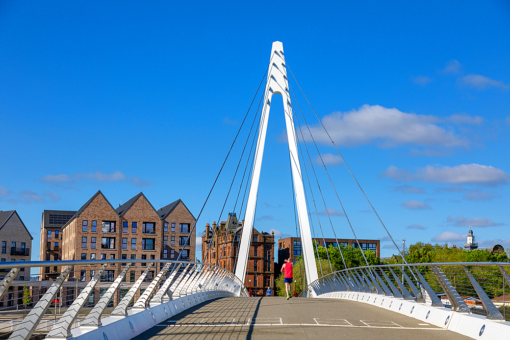 Govan-Partick Bridge, swing footbridge, River Clyde, Glasgow, Scotland, United Kingdom, Europe