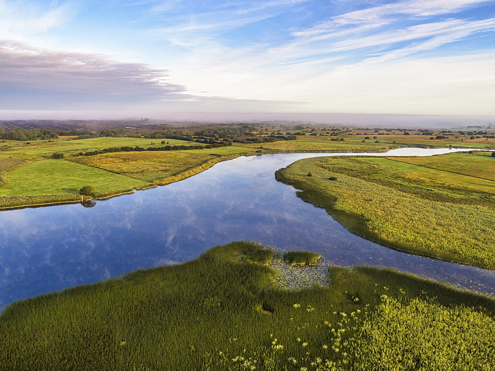 Shannon Callows, Clonmacnoise, County Offaly, Leinster, Republic of Ireland, Europe (Drone)