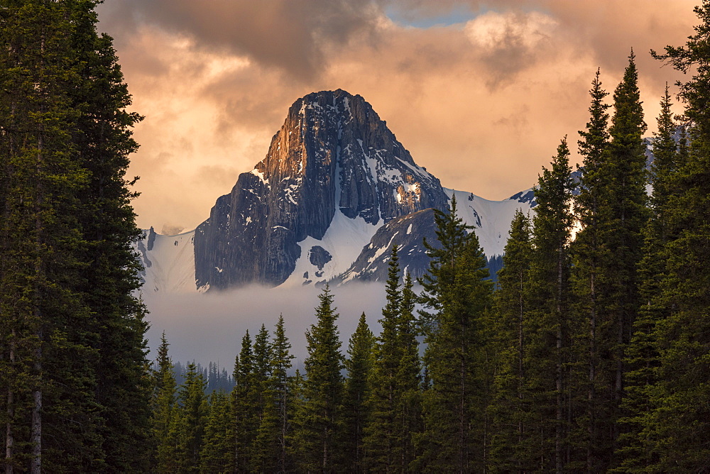 Sunrise on the Tower, Mount Engadine, Spray Valley Provincial Park, Alberta, Canada, North America