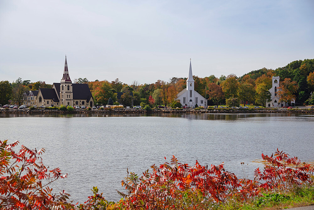 Three Churches at Mahone Bay in Autumn, Nova Scotia, Canada, North America