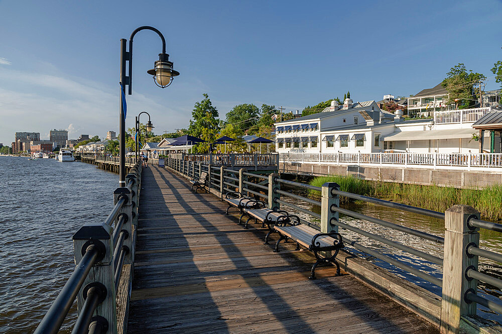 Sunset on the Riverwalk along the Cape Fear River, Wilmington, North Carolina, United States of America, North America