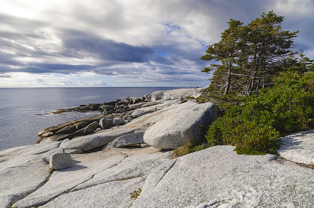 Waves crashing on rocky shore, Crystal Crescent Beach Provincial Park, Nova Scotia, Canada