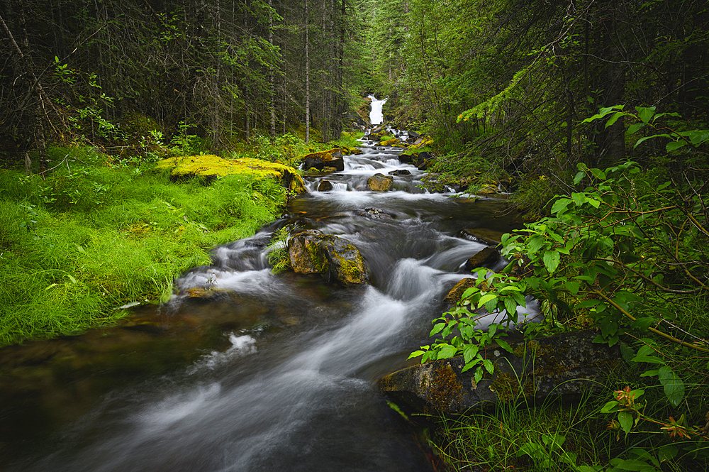 The Magic Waterfall in summertime, Canmore, Alberta, Canadian Rockies, Canada, North America