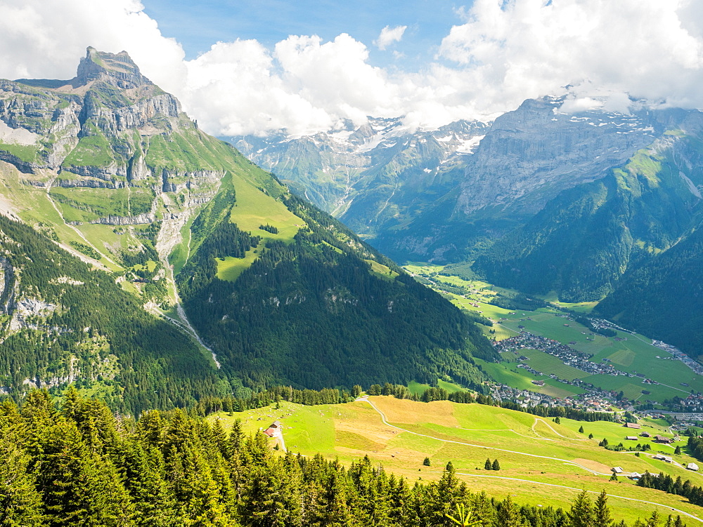 Mountain and valley view, above Engelberg, Swiss Alps, Switzerland, Europe