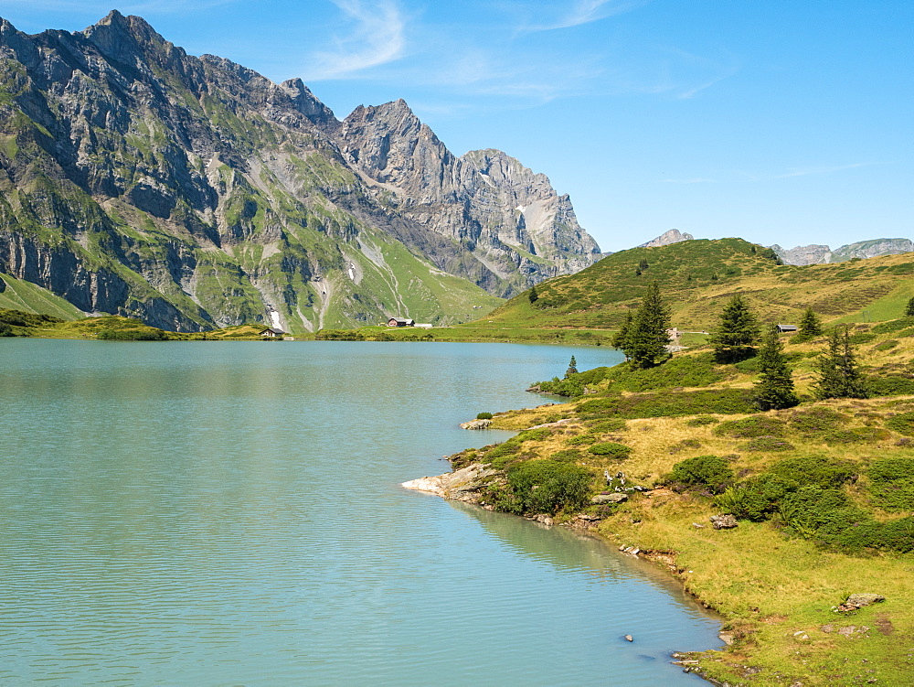 View of mountains and Trubsee, a natural lake near Engelberg, Swiss Alps, Switzerland, Europe