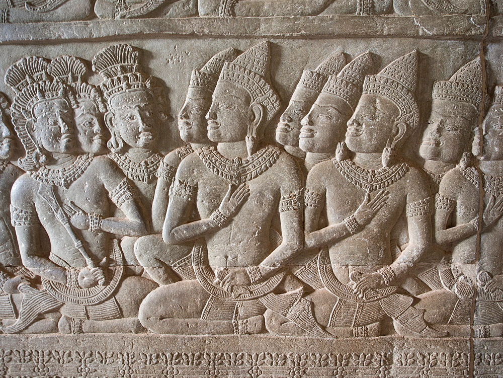 Wall carving, Angkor Wat, UNESCO World Heritage Site, near Siem Reap, Cambodia, Indochina, Southeast Asia, Asia