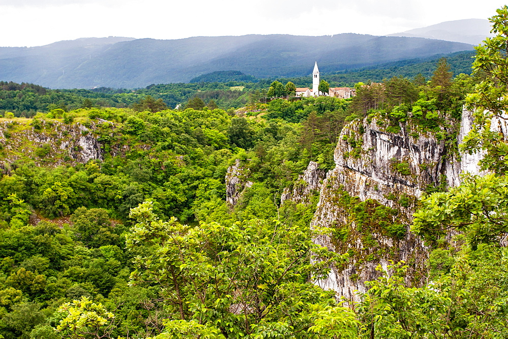 The village of Skocjan sits on a karst plateau, Slovenia, Europe