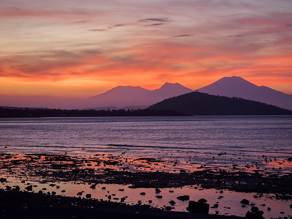 Sunset, looking from Bali to Java, Indonesia, Southeast Asia, Asia