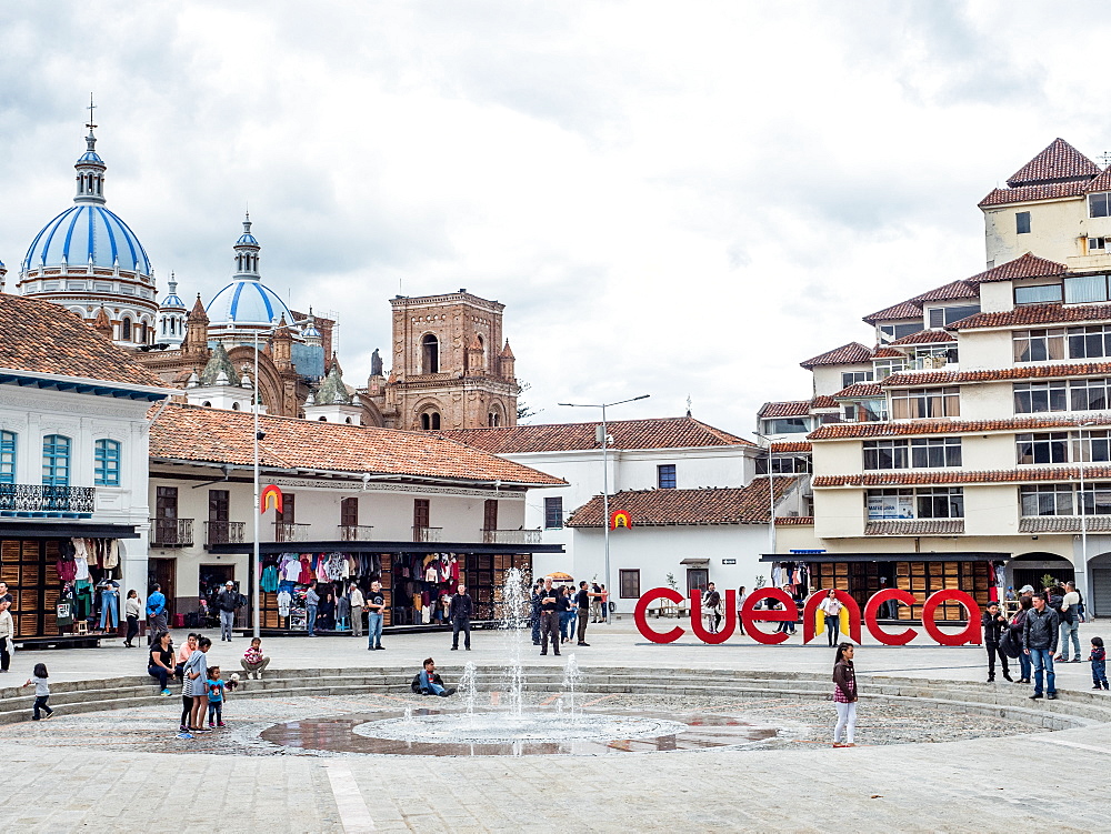 Plaza San Francisco, Cuenca, UNESCO World Heritage Site, Ecuador, South America