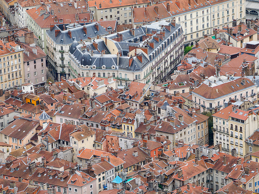 Th center of Grenoble as viewed from the Bastille, Grenoble, Auvergne-Rhone-Alpes, France, Europe