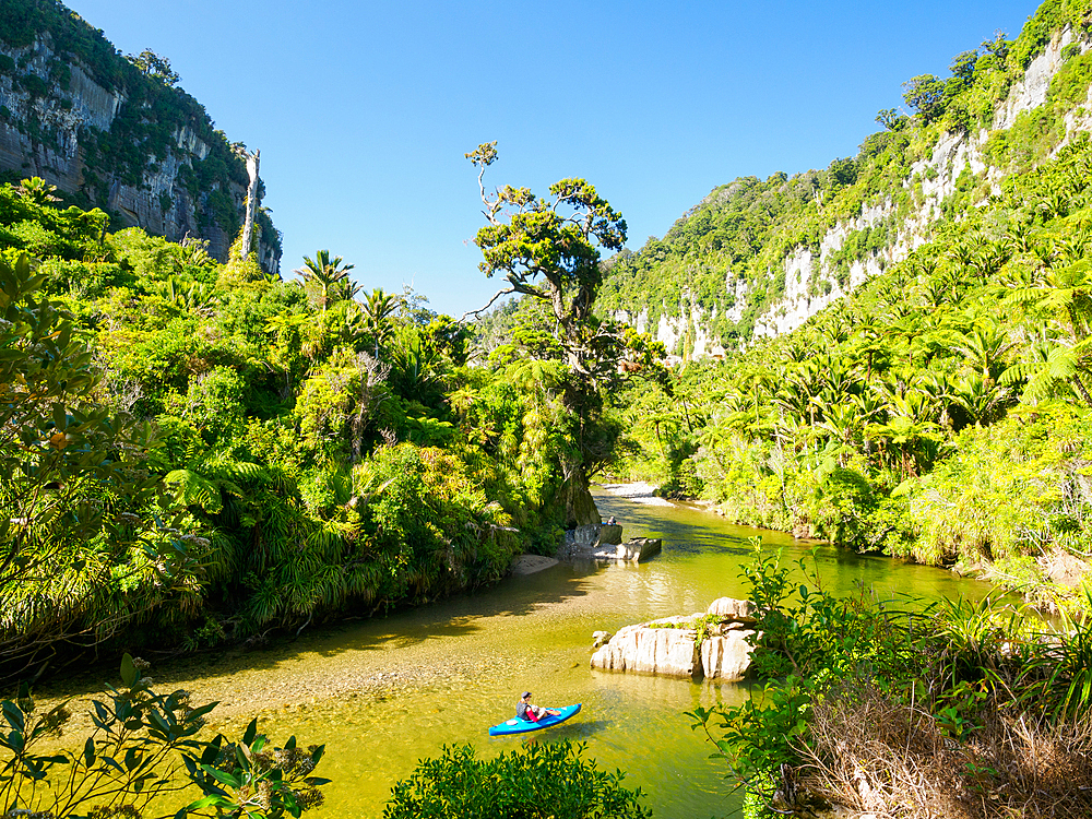 Kayakers on Pororari River, West Coast, South Island, New Zealand, Pacific