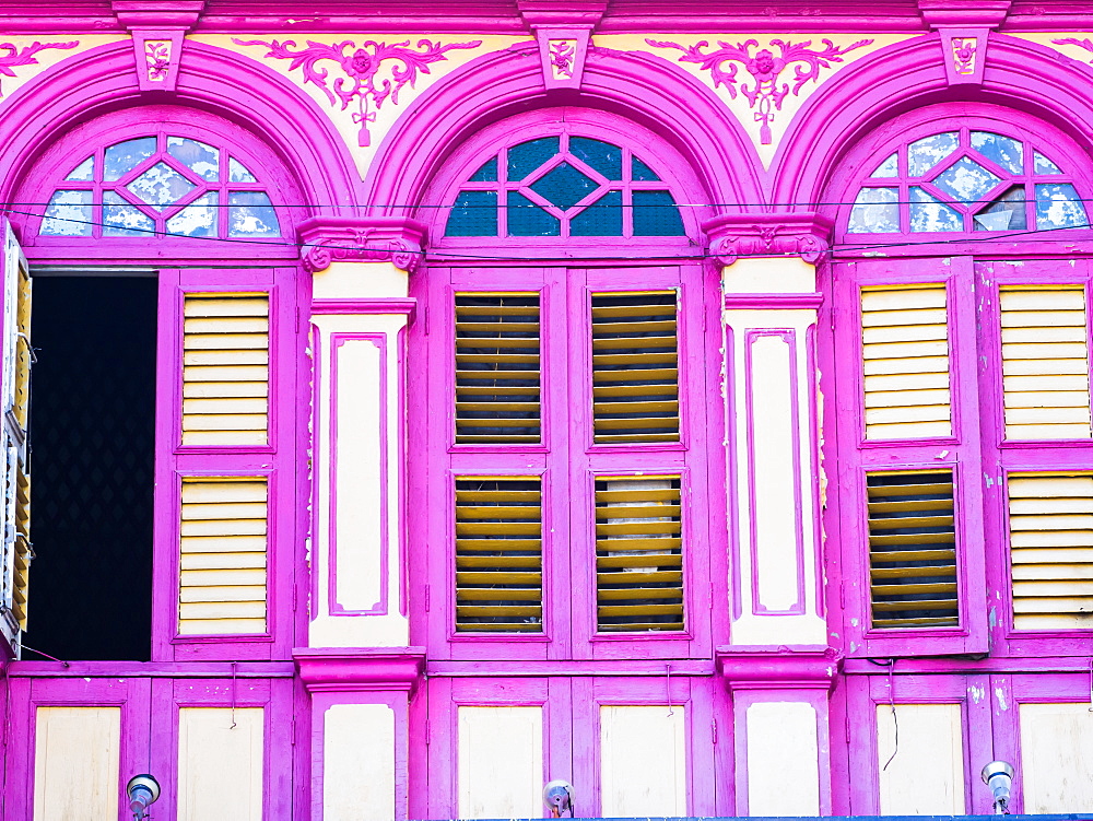 Brightly painted windows, Georgetown, Penang, Malaysia, Southeast Asia, Asia