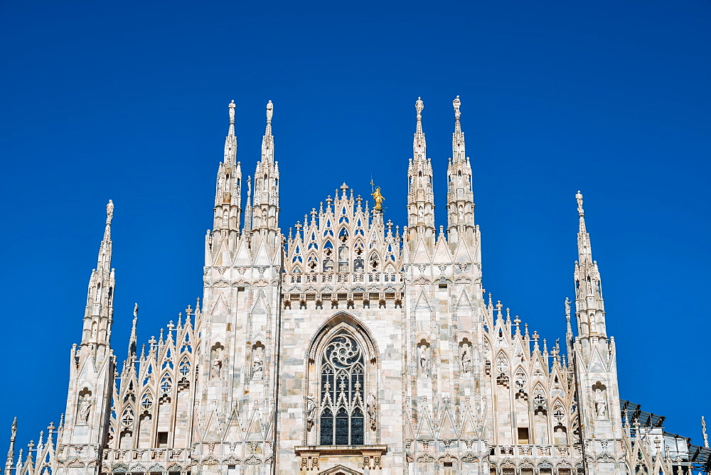 Roof and spires of Milan's iconic Duomo cathedral, Milan, Lombardy, Italy, Europe