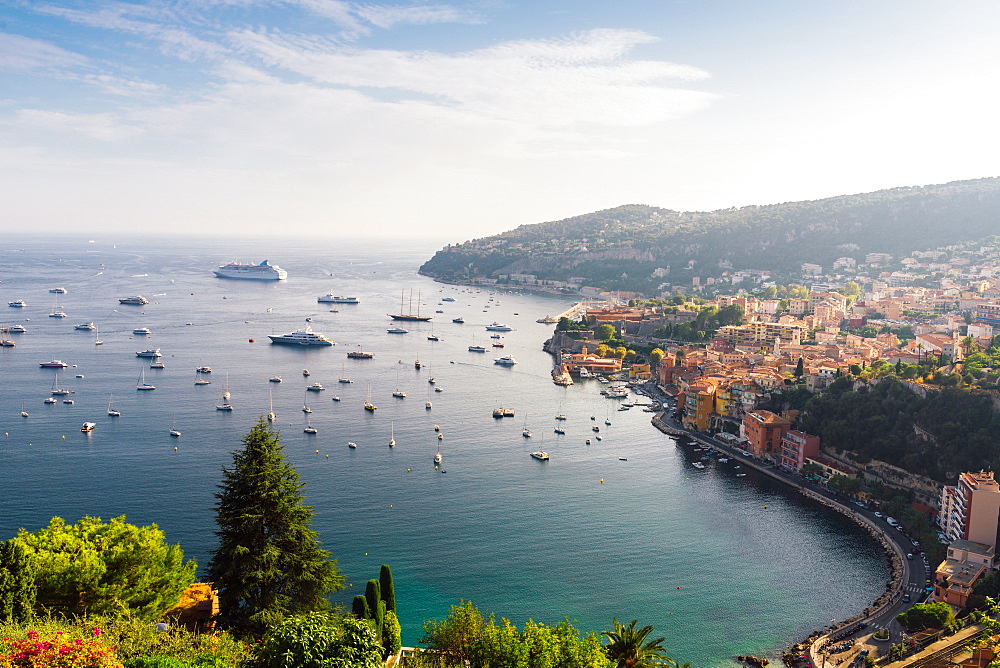 Aerial view of Villefranche, Alpes Maritimes, Cote d'Azur, French Riviera, Provence, France, Europe