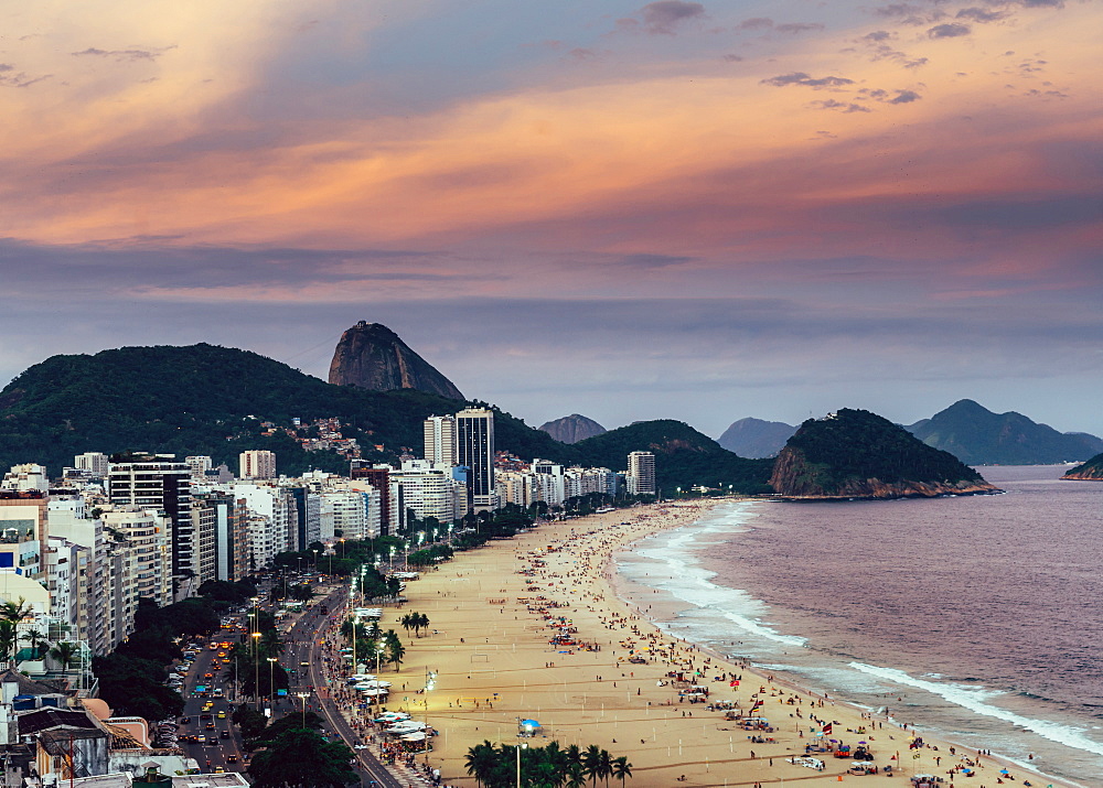 Sugarloaf Mountain with Copacabana Beach in Rio de Janeiro, UNESCO World Heritage Site, Brazil, South America