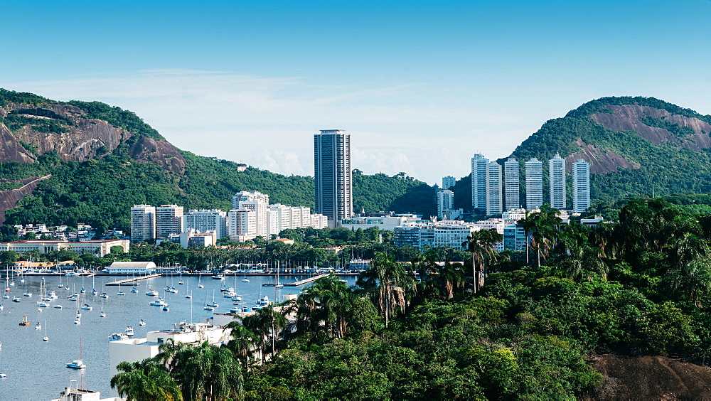 Botafogo Bay surrounded by tropical vegetation, Rio de Janeiro, Brazil, South America