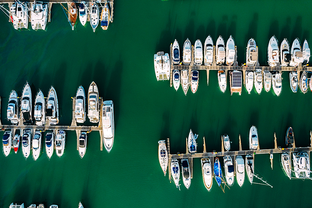 Aerial view of yachts at Vilamoura Marina in the Algarve, Portugal, Europe