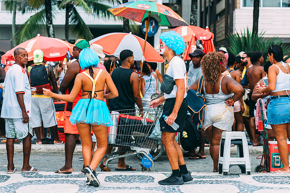 A block street party known as bloco ahead of 2024 Carnival in Leblon, Rio de Janeiro, Brazil, South America