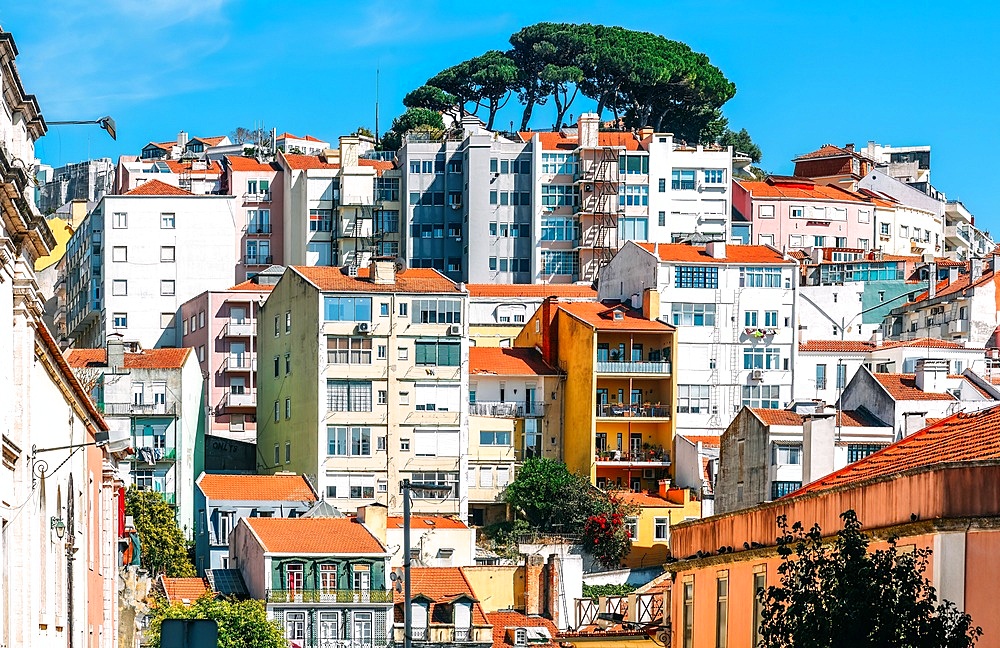 Residential buildings in the Mouraria neighbourhood, Lisbon, Portugal, Europe