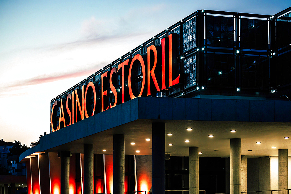 Facade of Casino Estoril, one of the largest casinos in Europe and inspiration for Ian Fleming's Casino Royale book, Estoril, Portugal, Europe