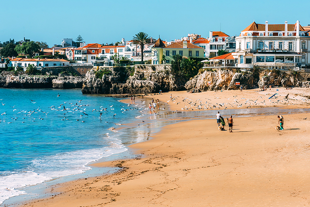 Conceicao Beach on a sunny morning, in Cascais, Portugal, Europe