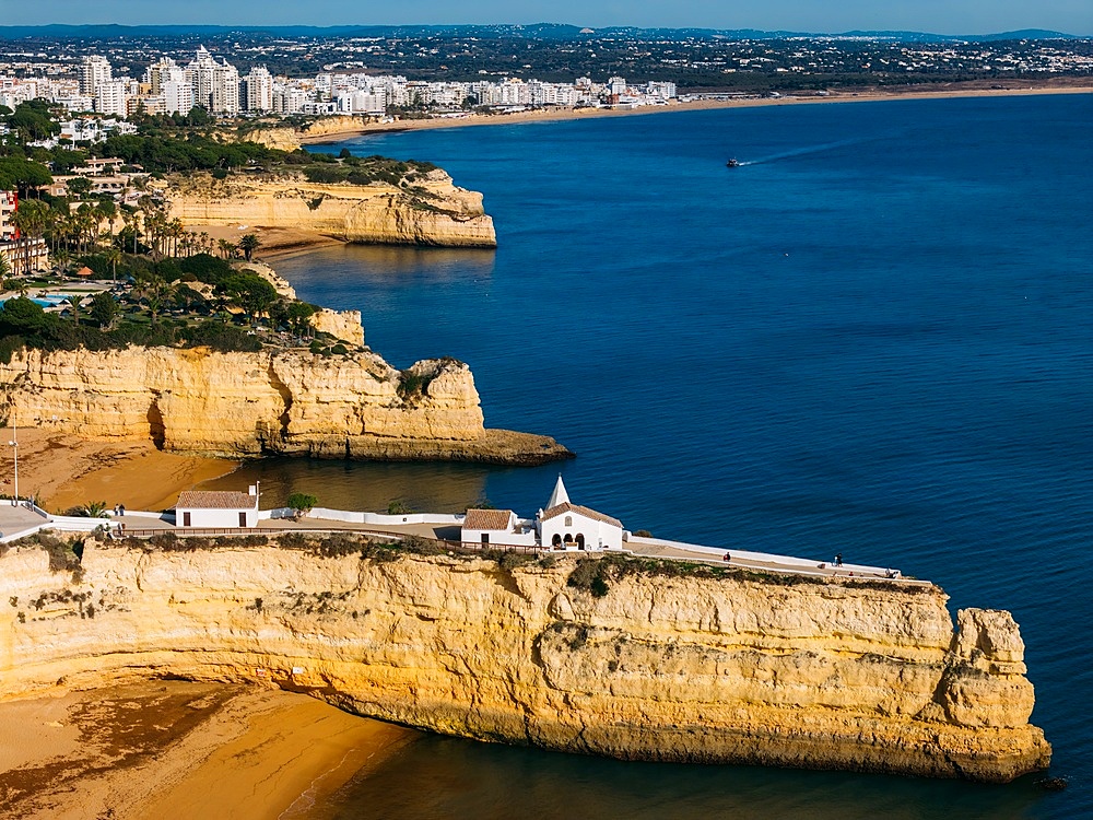 Aerial drone panoramic view of Fort of Nossa Senhora da Rocha (Fort of Our Lady of the Rock) (Castle of Porches), Porches, Lagoa, Algarve, Portugal