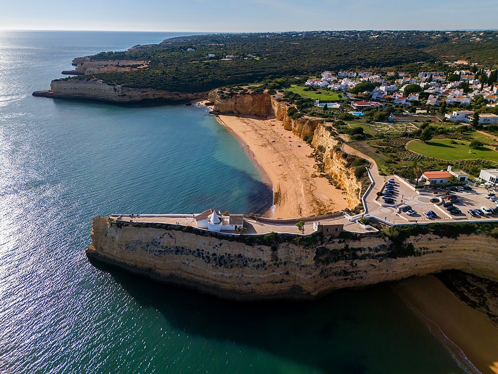 Aerial drone panoramic view of Fort of Nossa Senhora da Rocha (Fort of Our Lady of the Rock) (Castle of Porches), Porches, Lagoa, Algarve, Portugal