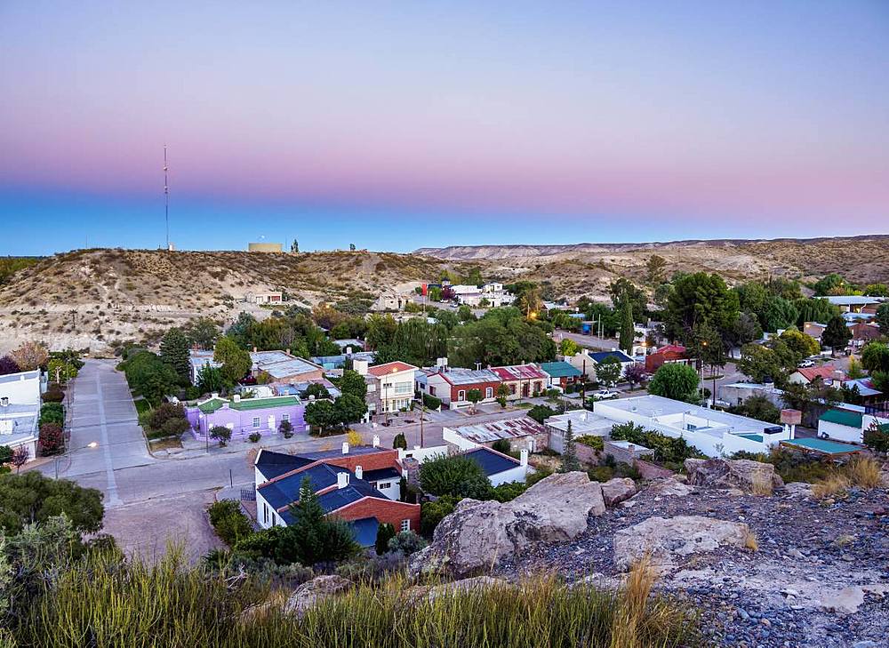 Gaiman at dawn, elevated view, The Welsh Settlement, Chubut Province, Patagonia, Argentina, South America